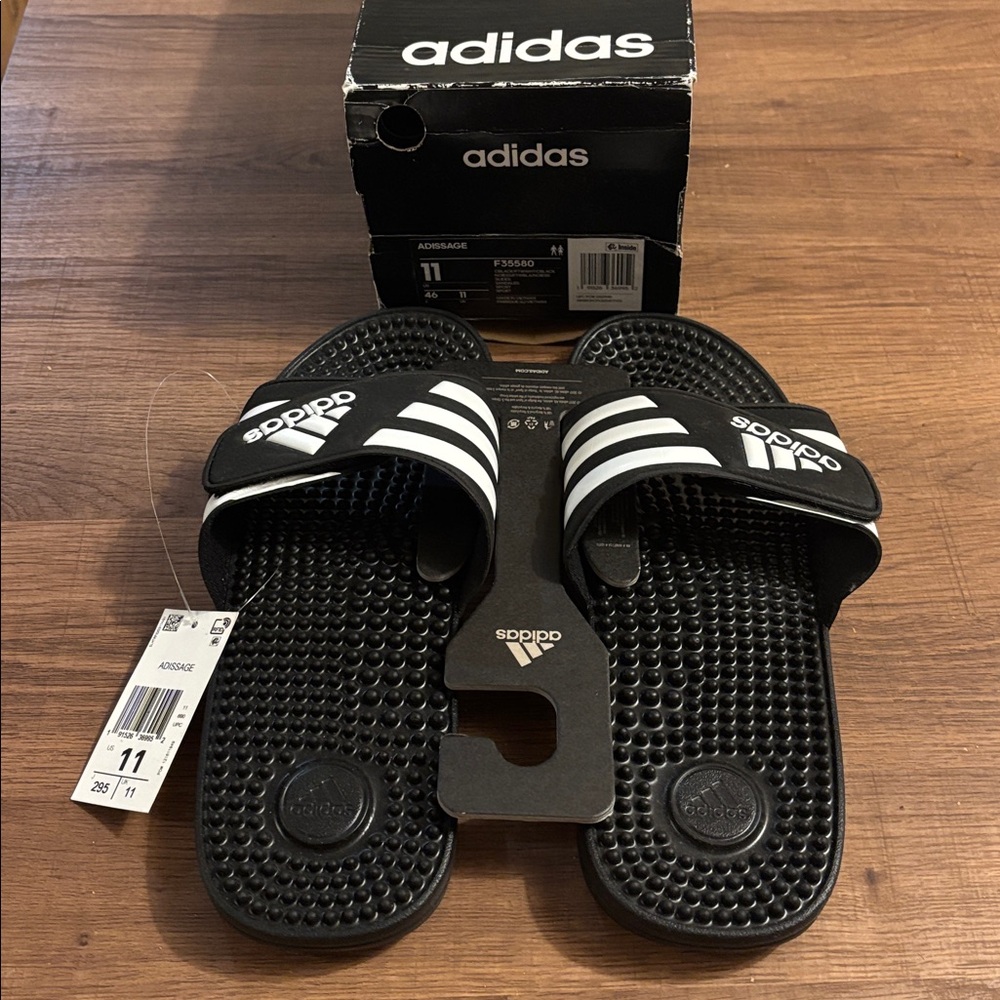 Adidas Adissage Mens Size 11 (Wmn 12) Slide Sandals Black/White